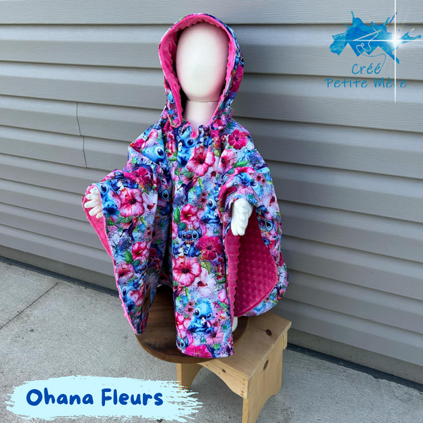 Poncho Softshell Ohana Fleurs + Capuchon Amovible