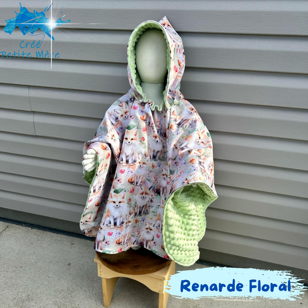 Poncho Softshell Renarde Floral + Capuchon Amovible