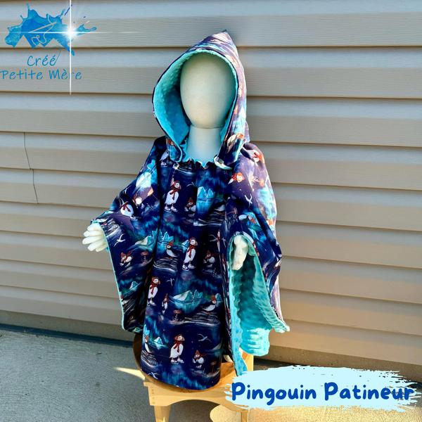 Poncho Softshell  Pingouin Patineur + Capuchon Amovible