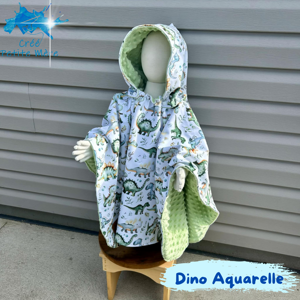 ***Défaut*** Poncho Softshell  Dino Aquarelle + Capuchon Amovible