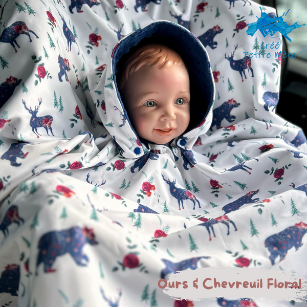 Poncho Softshell Ours & Chevreuil Floral + Capuchon Amovible