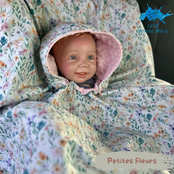 Poncho Softshell Petites Fleurs + Capuchon Amovible